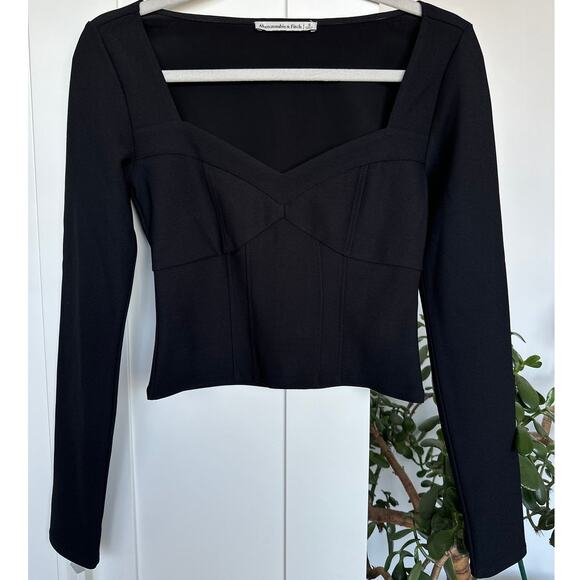 Abercrombie & Fitch Black Long-Sleeve Sweetheart Corset Top, Size S, Like New - Picture 1 of 5
